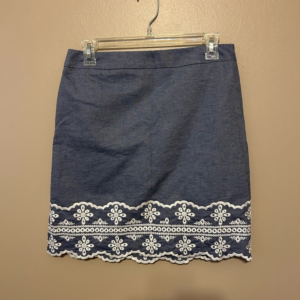 Talbots Navy and White Floral Pencil Skirt